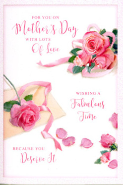 This Mother's Day card design unfolds like a soft, floral tableau, reminiscent of a carefully styled bouquet from a small Cheam high-street florist. Across a crisp white background, plump pink roses bloom in varying tones, from the faintest blush that suggests first light over Nonsuch Park, to deeper rose hues that feel warm and comforting. The petals appear velvety and layered, curving naturally as though just opened that morning; some have gently fallen away, leaving a playful spray of petals scattered around the main cluster. These loose petals create a sense of movement, like a breeze has passed through a freshly arranged bouquet awaiting delivery along London Road. Flowing, hand-lettered script arcs gracefully above and between the roses, its calligraphy-style curves echoing the natural swirl of each blossom. The message feels celebratory yet calm, carried by the way the letters rise and fall across the card. A pale, satin-like ribbon loops around the central group of roses, adding a touch of refinement and suggesting the loving finishing touches of an experienced florist. Soft, even lighting bathes the whole design, without harsh shadows, highlighting the gentle pinks and creamy whites while keeping the composition serene and balanced. The card's overall impression is that of an intimate, heartfelt tribute to a mother's love, like a keepsake that pairs beautifully with a hand-tied bouquet or a doorstep surprise, ready to be sent to mums across Cheam and the surrounding neighbourhoods.