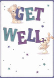 Full of kindness and light-the very qualities that define Cheam-this illustrated get well card features two adorable friends: a plush bear balanced above the vibrant word 'GET,' and a floppy-eared pup playfully nestled below 'WELL.' Their rounded forms and soft fur seem so vivid, you can almost sense their comforting presence, mirroring the tactile joy of freshly arranged blooms ready for local delivery. The bold, spirited typography, in lively shades of indigo and teal, rises from a creamy white background, while little stars in twinkling purples and blues pepper the scene with whimsy and hope. There is a clean brightness to the composition, much like the refreshing ambiance of Cheam's parks on a sunny day, and a sense of optimism that seems to bloom outward with every glance. As a florist here, I see in the careful detailing and colour harmony a kindred spirit-each measure crafted to comfort, much like preparing a get well bouquet along Malden Road or for someone recovering near Cheam Village. This card doesn't simply wish for wellness; it offers a gentle embrace, a spirited nudge toward brighter days, delivering emotional warmth and encouragement as bright as Cheam itself.